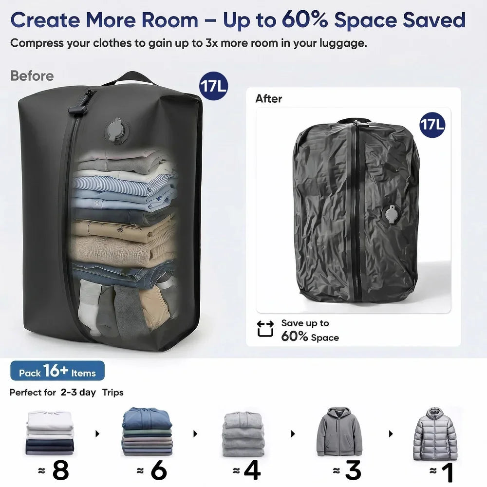 Vacuum Compression Storage Bags，Waterproof Space Saver Packing Cubes for Clothes Travel Luggage Organizer Moisture Proof Bag