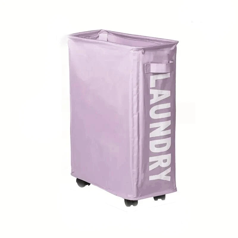 22" Rolling Slim Laundry Basket on Wheels, Foldable Laundry Hamper with Handle, Collapsible Laundry Sorter and Organizer
