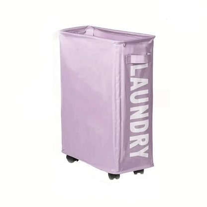 22" Rolling Slim Laundry Basket on Wheels, Foldable Laundry Hamper with Handle, Collapsible Laundry Sorter and Organizer