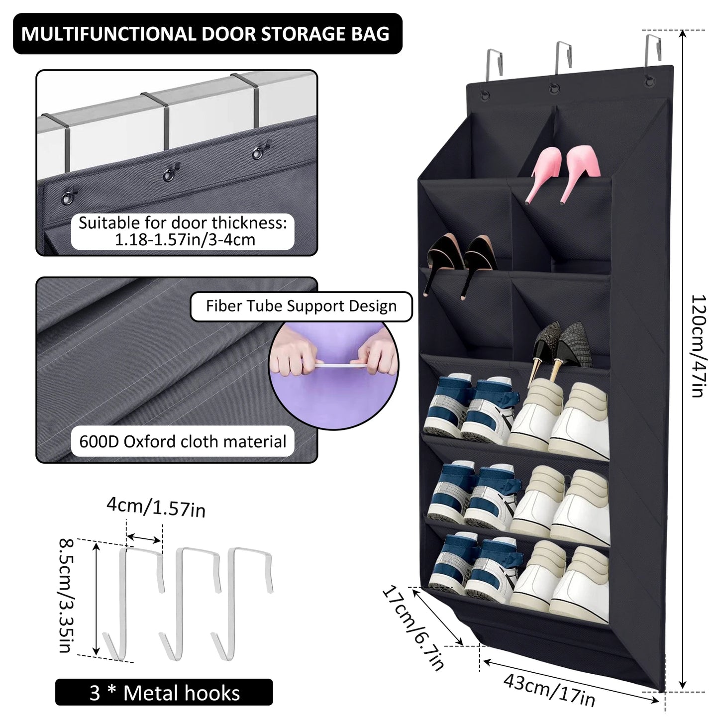 Hanging Shoe Organizer with 9 Pocket Hooks Wear Resistant the Door Shoe Hanger Door Hanging Storage Space Organizer Rack Closet