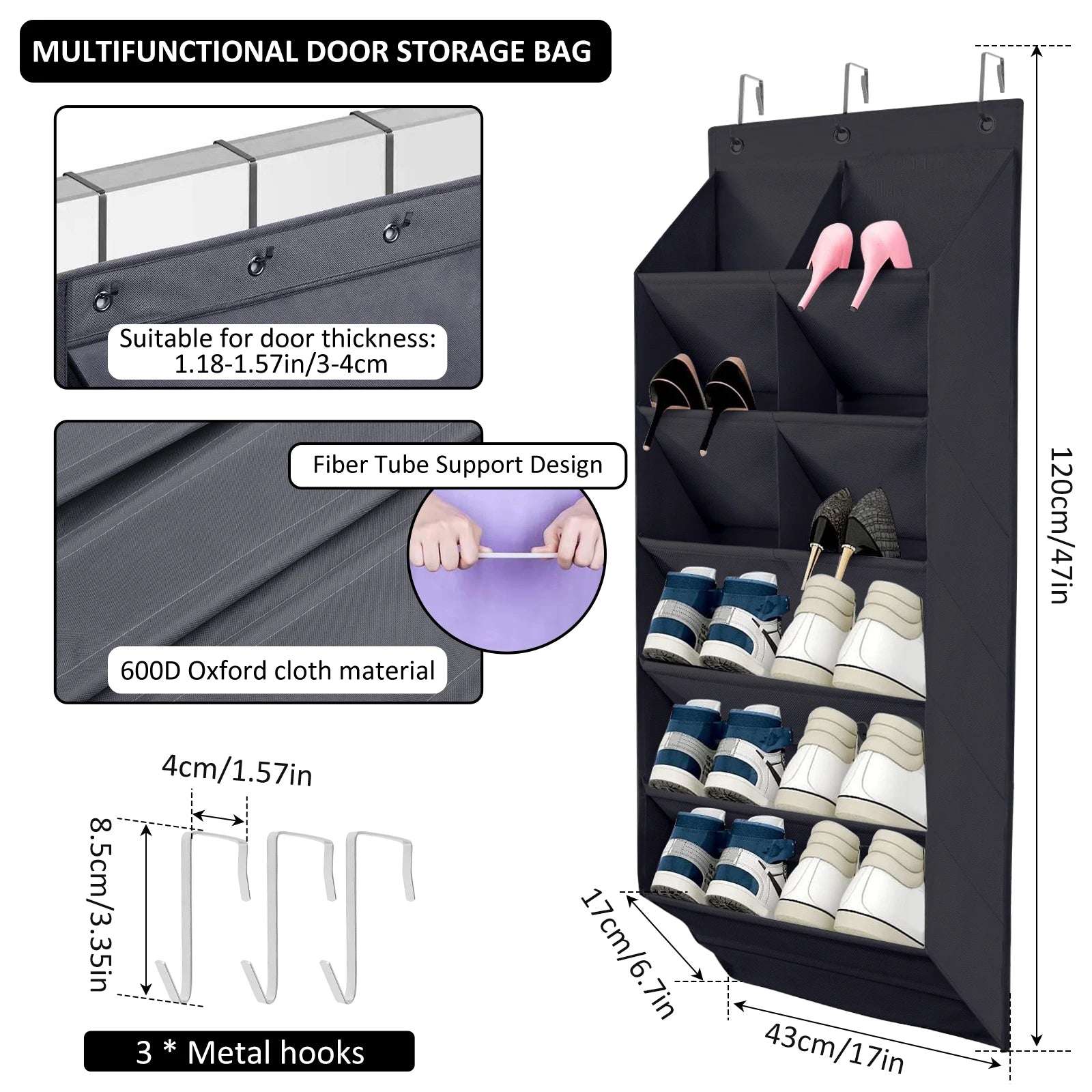 Hanging Shoe Organizer with 9 Pocket Hooks Wear Resistant the Door Shoe Hanger Door Hanging Storage Space Organizer Rack Closet