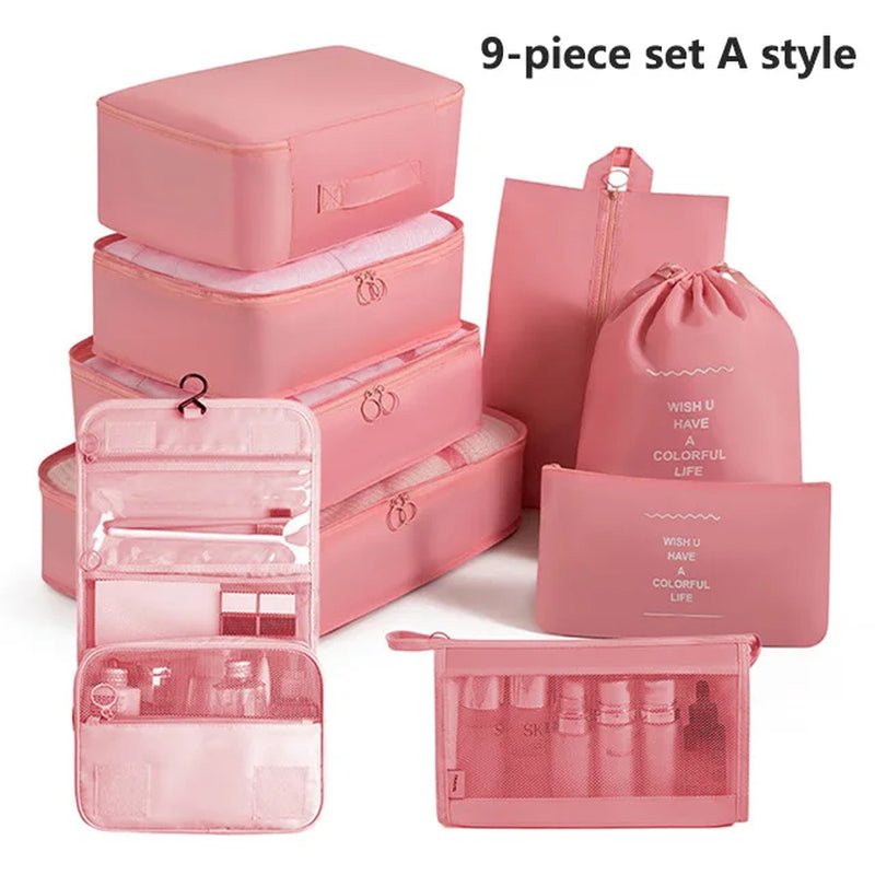 7-8-9-Piece Set Travel Bag Organizer Clothes Luggage Travel Organizer Blanket Shoes Organizers Bag Suitcase Pouch Packing Cubes