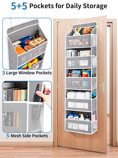 Over the Door Organizer Storage 5 Shelf Hanging Door Organizer with 5 Large Capacity Pockets for Bedroom Bathroom 1Pcs