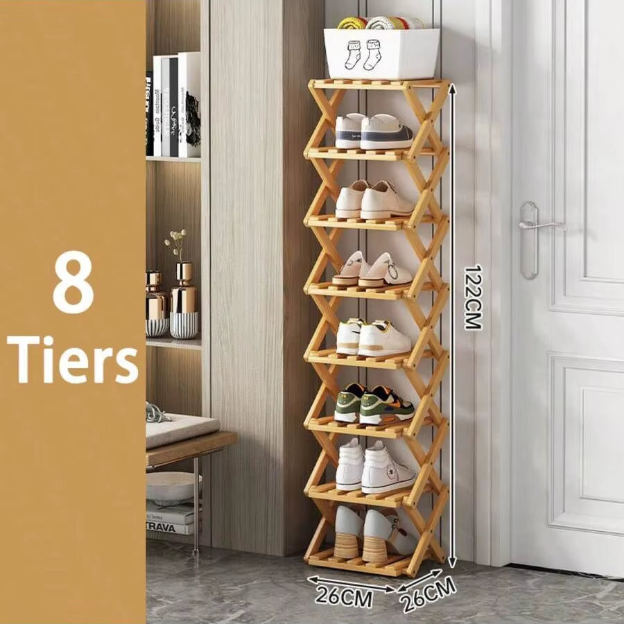 2-9 Tiers Bamboo Shoe Rack without Installation Small Shoe Rack, Foldable Shoe Storage Rack, Shoe Organizer for Entryway