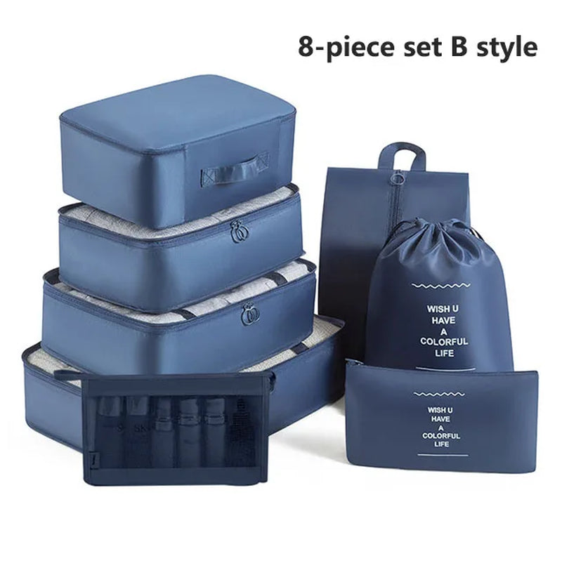 7-8-9-Piece Set Travel Bag Organizer Clothes Luggage Travel Organizer Blanket Shoes Organizers Bag Suitcase Pouch Packing Cubes