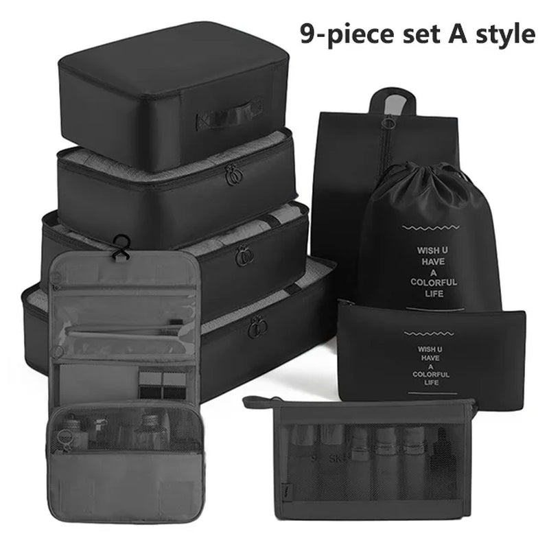 7-8-9-Piece Set Travel Bag Organizer Clothes Luggage Travel Organizer Blanket Shoes Organizers Bag Suitcase Pouch Packing Cubes