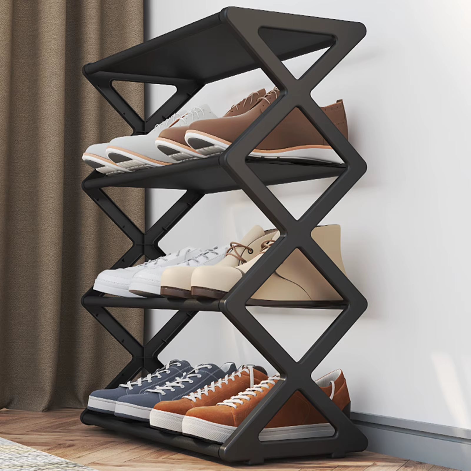 4 Tier Foldable Shoe Rack Space Saving Standing Shoe Storage Organizer for Closet Hallway Entryway Bedroom 4 Tier Shoe Rack