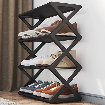 4 Tier Foldable Shoe Rack Space Saving Standing Shoe Storage Organizer for Closet Hallway Entryway Bedroom 4 Tier Shoe Rack