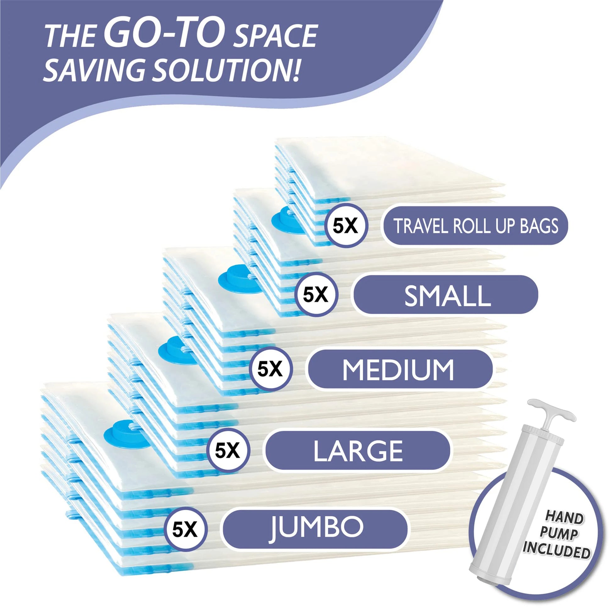 20 Pack Vacuum Storage Bags, Space Saver Compression for Comforters and Blankets, Sealer Clothes Hand Pump Included