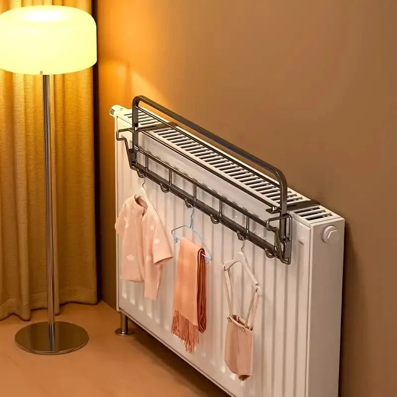 Heavy-Duty Wall-Mounted Radiator Rack - Pull-Out Clothes Drying Shelves & Rods | Space-Saving for Winter Garments (Black/White)