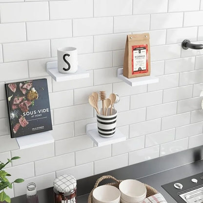 4/2 Pcs White Floating Shelves for Wall Rustic Wood Small Wall Mounted Shelves for Bedroom, Living Room, Kitchen, Bathroom Decor