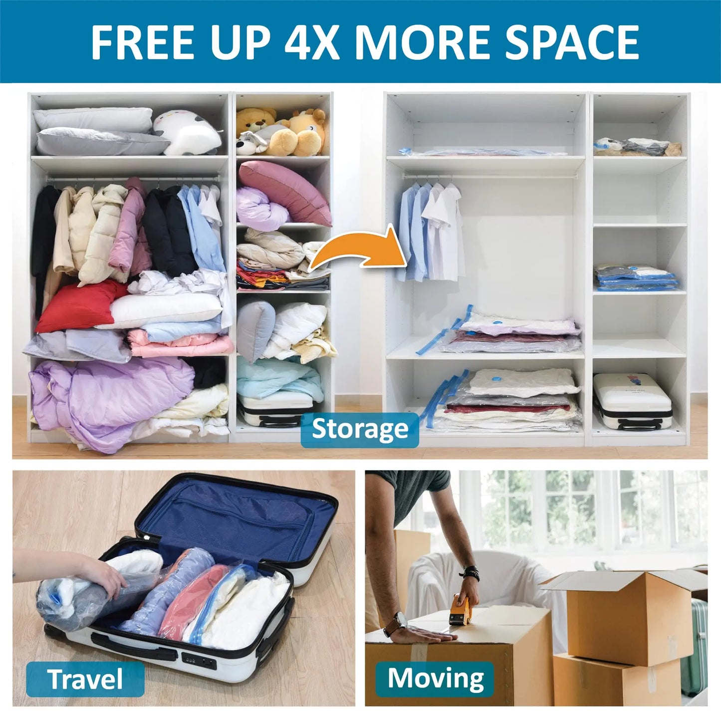 20 Pack Vacuum Storage Bags, Space Saver Compression for Comforters and Blankets, Sealer Clothes Hand Pump Included