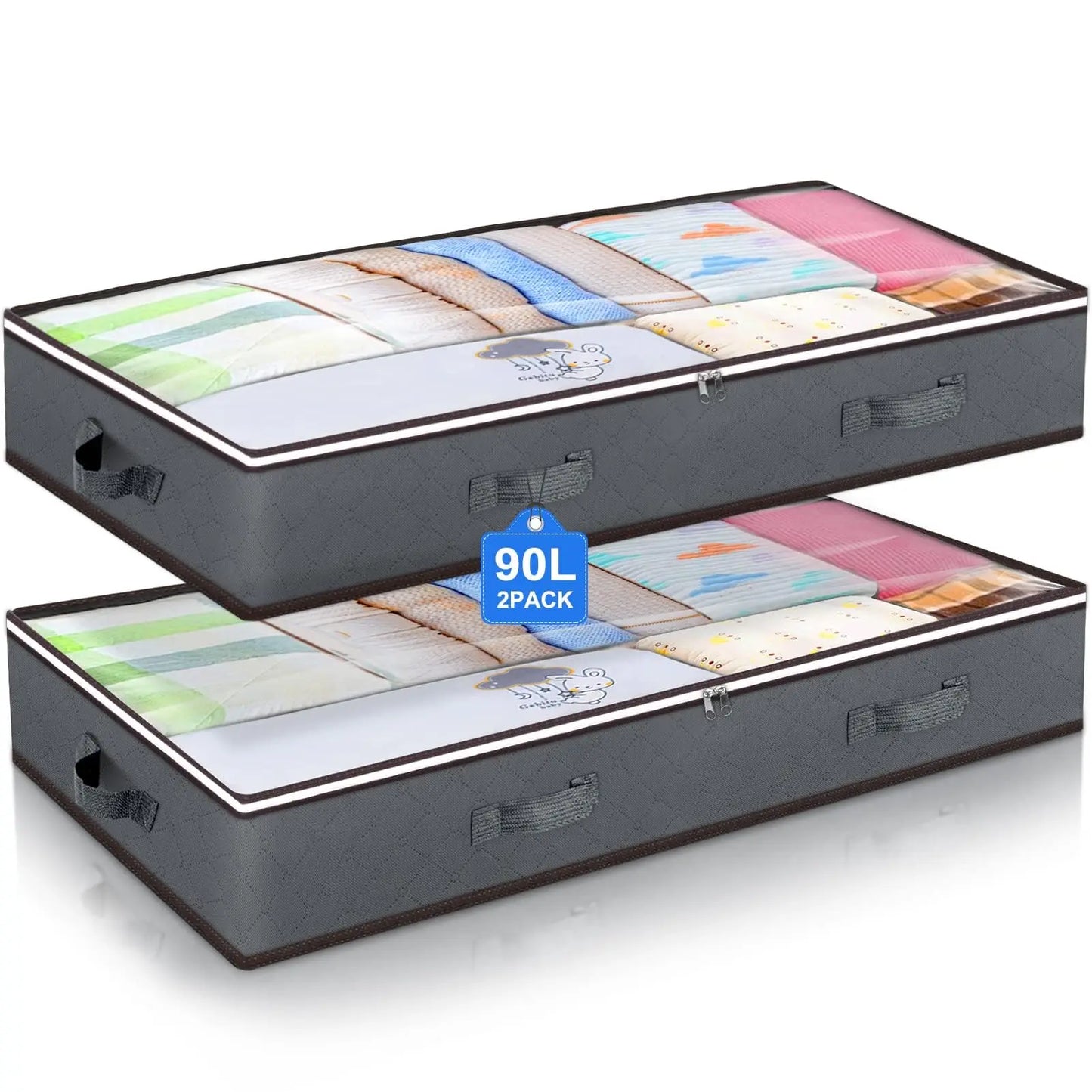 3 Pack under Bed Storage Container Organizer Large Capacity under Bed Clothes Storage Box Foldable Storage Bag with Clear Window