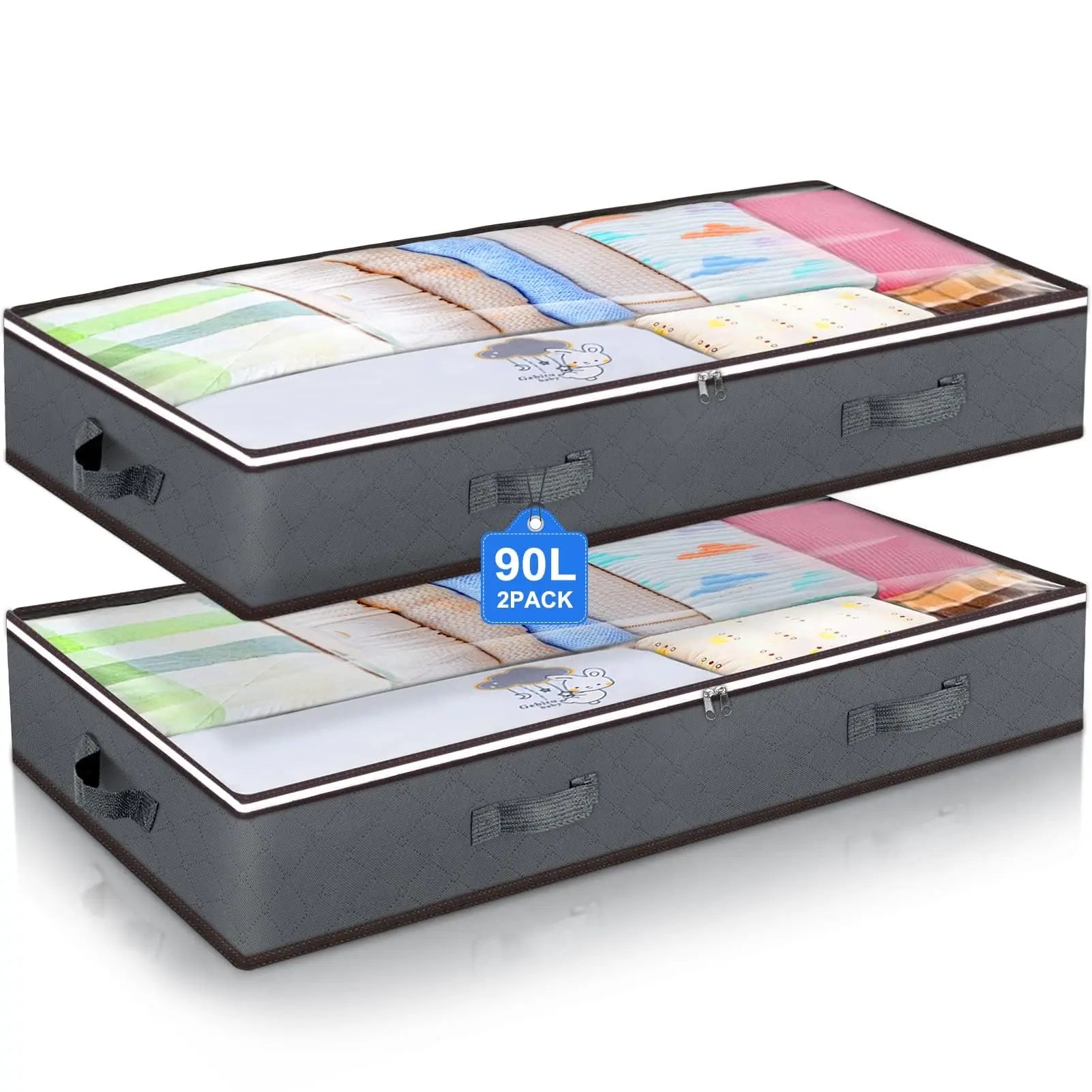 3 Pack under Bed Storage Container Organizer Large Capacity under Bed Clothes Storage Box Foldable Storage Bag with Clear Window