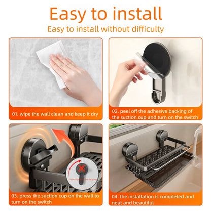 AOBT No-Drill Kitchen Sink Storage Rack Suction Cup Cloth Draining Rack Multifunctional Wall-Mounted Sink Shelf Utensils Dishes