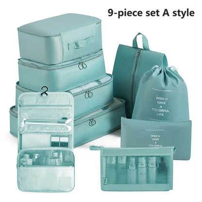 7-8-9-Piece Set Travel Bag Organizer Clothes Luggage Travel Organizer Blanket Shoes Organizers Bag Suitcase Pouch Packing Cubes