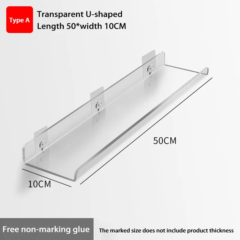 Self Adhesive Storage Shelf Wall-Mounted Storage Rack Removable Bathroom Shower Organizer Kitchen Wardrobe Bathroom Accessories