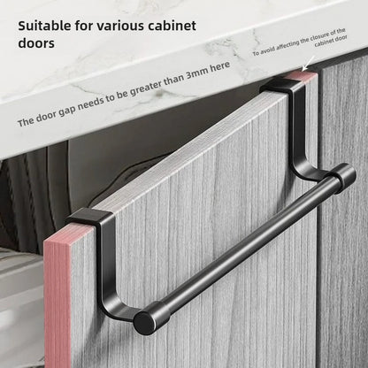 No Drill Hanging Towel Rack for Kitchen - over Cabinet Door Storage Organizer for Dishcloth Gloves Sponge Holder