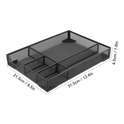 5 Grids Metal Mesh Drawer Organizer Tray Multipurpose Space Saving Desk Organizer Storage Basket for Home Study Room