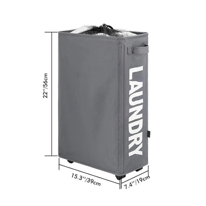 22" Rolling Slim Laundry Basket on Wheels, Foldable Laundry Hamper with Handle, Collapsible Laundry Sorter and Organizer