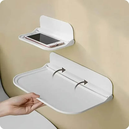 1Pc Foldable Wall-Mounted Shelf, for Bathroom, Toilet, Kitchen, Bedside, No Drilling Phone Storage, Wifi Router Storage