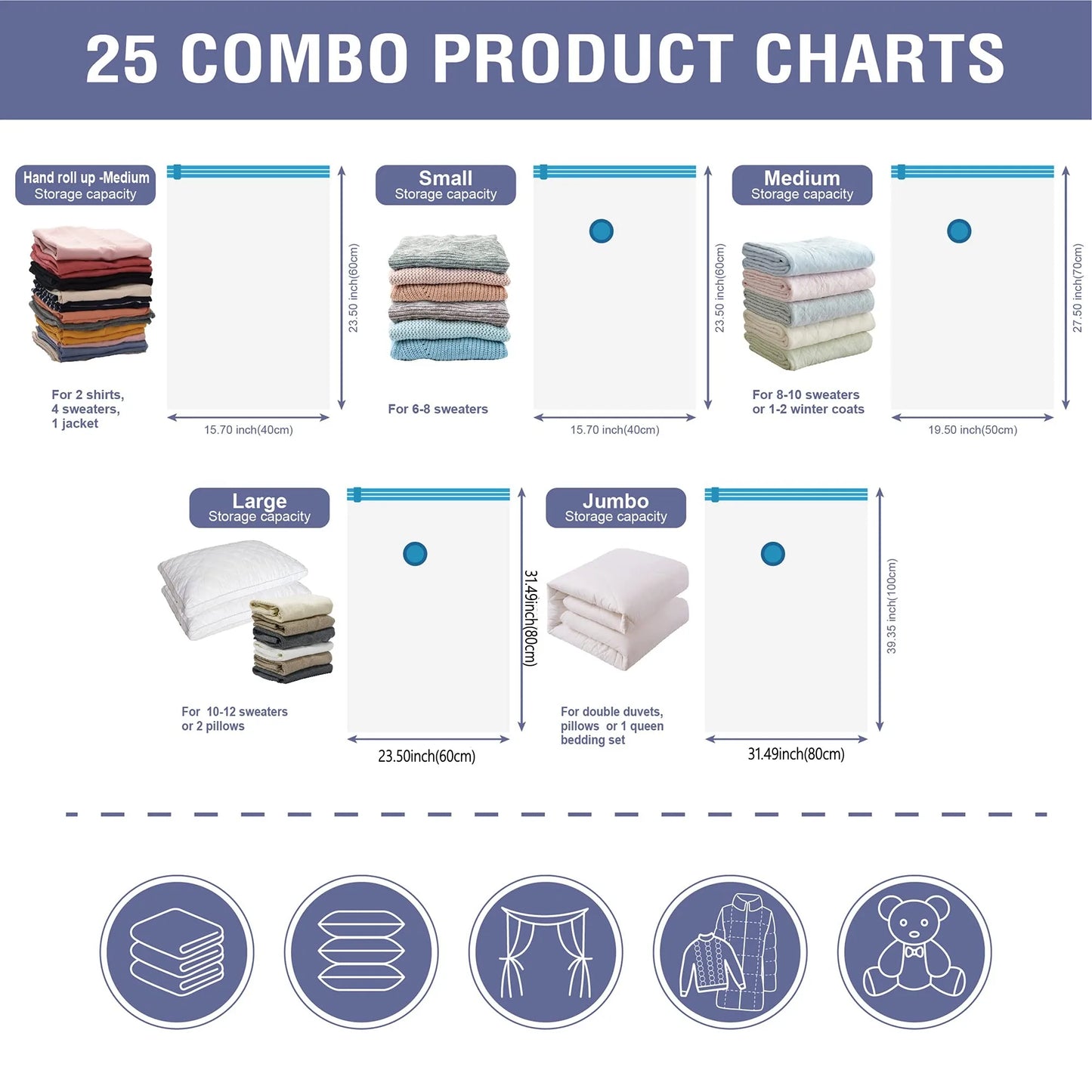 20 Pack Vacuum Storage Bags, Space Saver Compression for Comforters and Blankets, Sealer Clothes Hand Pump Included