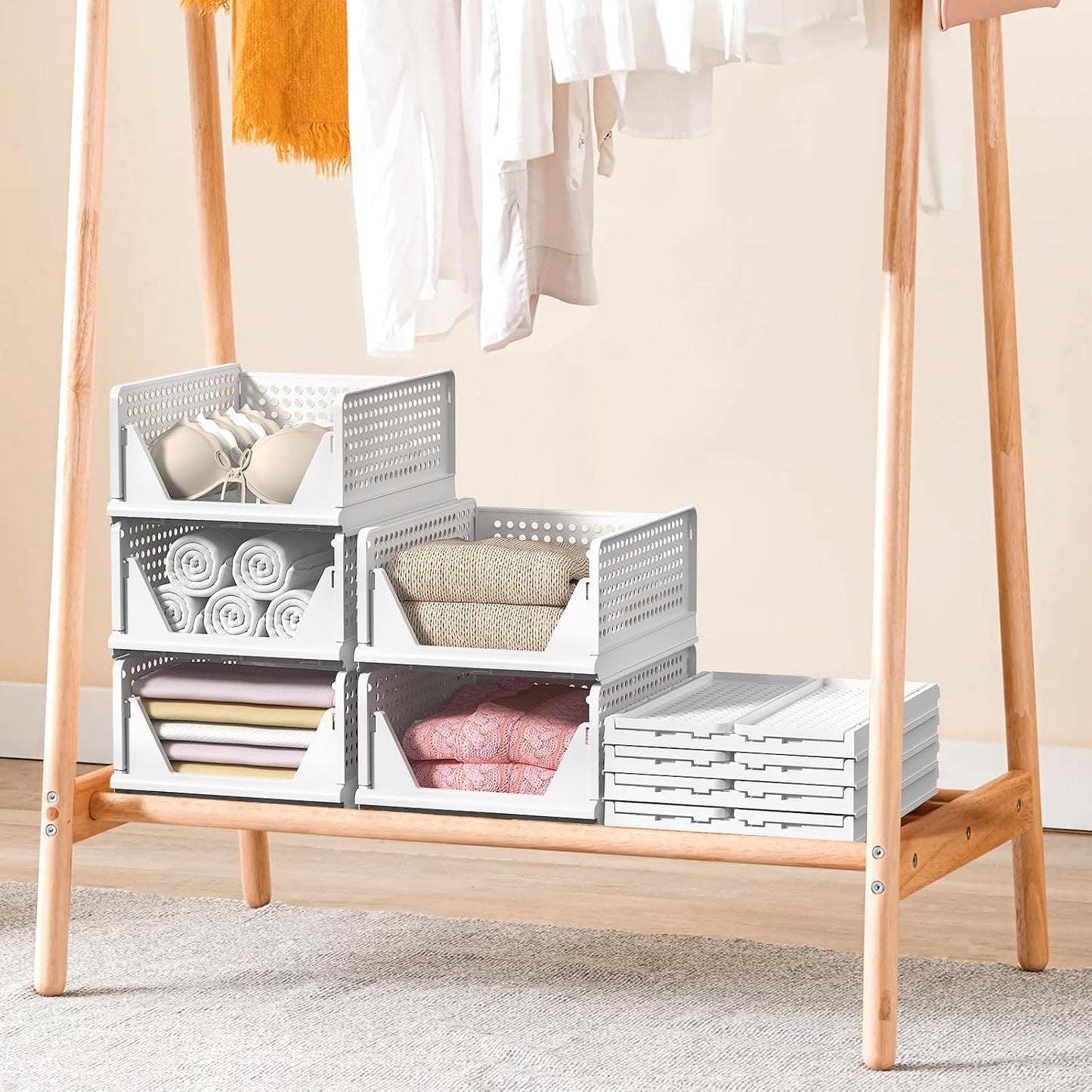 4 Set Faltbaren Kleiderschrank Organizer, Schrank Organizer- Weiß