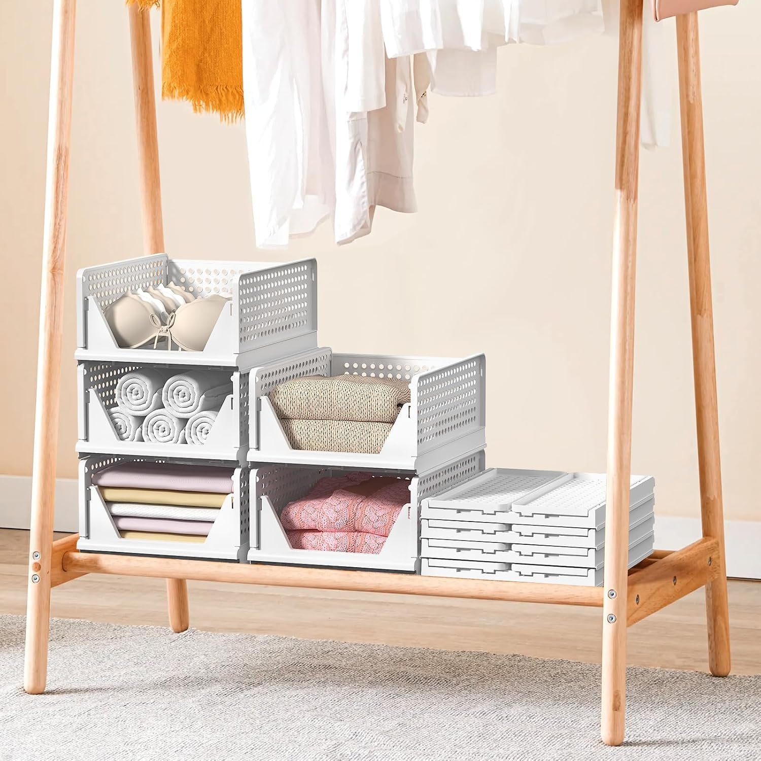 4 Set Faltbaren Kleiderschrank Organizer, Schrank Organizer- Weiß