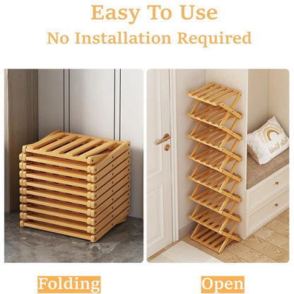 2-9 Tiers Bamboo Shoe Rack without Installation Small Shoe Rack, Foldable Shoe Storage Rack, Shoe Organizer for Entryway