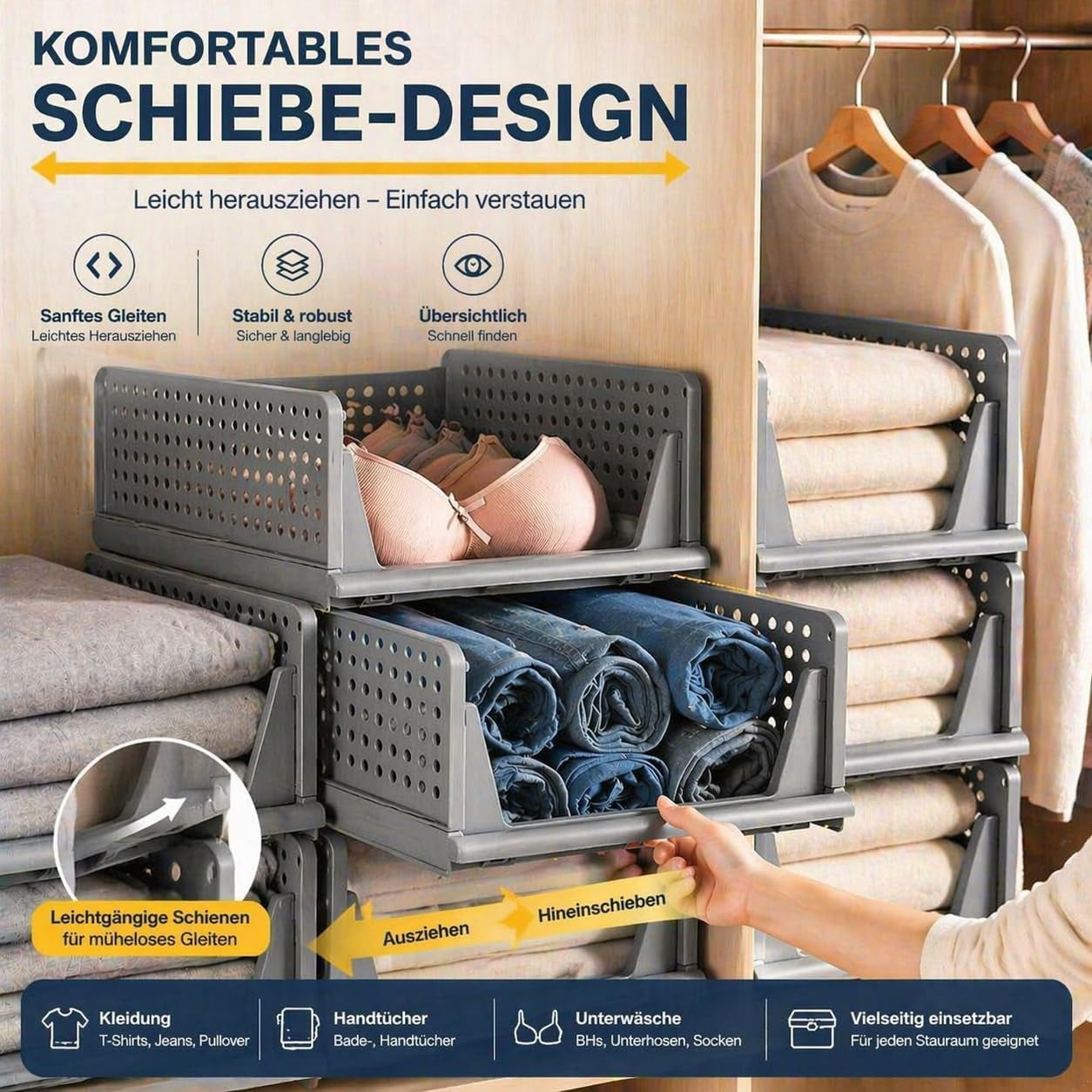 RMAN 4 Pack Kleiderschrank Organizer Stapelbare Schubladenbox Schrank Regal