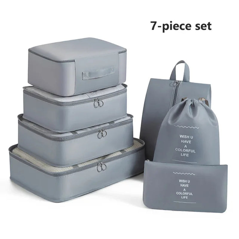 7-8-9-Piece Set Travel Bag Organizer Clothes Luggage Travel Organizer Blanket Shoes Organizers Bag Suitcase Pouch Packing Cubes