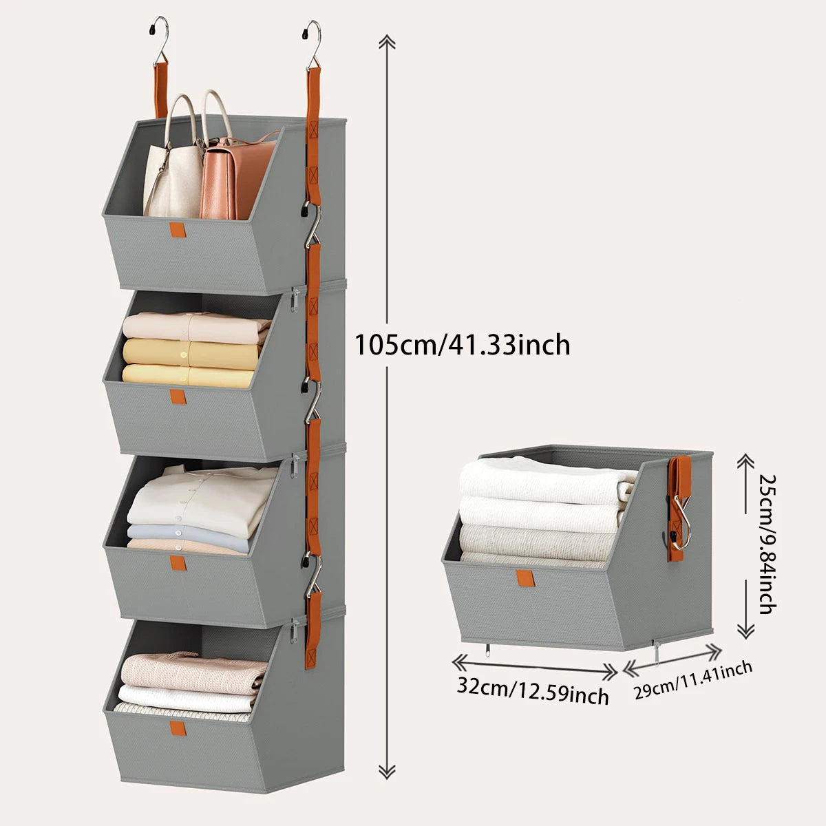 Hanging Closet Organizer 4 Tier - Clothes Hanging Shelves, Space-Saving Closet System, Storage Bins Bedroom Organization
