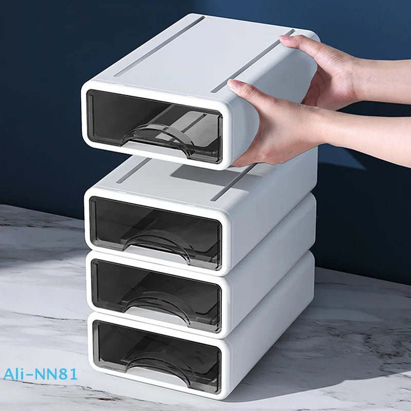 【N】Plastic Box Desktop Organizer Drawer Makeup Storage Box Stackable Jewelry Container Office Finishing Organizer Box