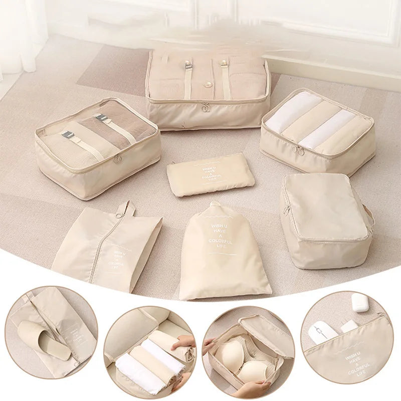 7-8-9-Piece Set Travel Bag Organizer Clothes Luggage Travel Organizer Blanket Shoes Organizers Bag Suitcase Pouch Packing Cubes