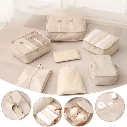 7-8-9-Piece Set Travel Bag Organizer Clothes Luggage Travel Organizer Blanket Shoes Organizers Bag Suitcase Pouch Packing Cubes