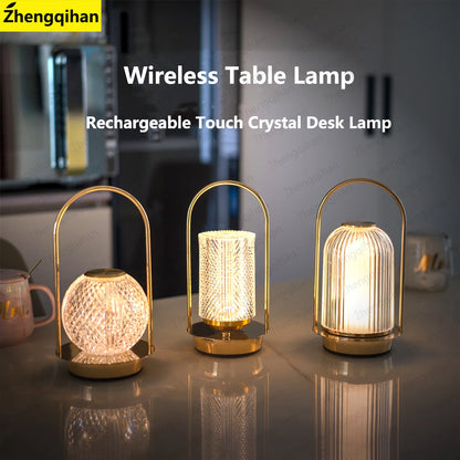 Wireless Table Lamp Rechargeable Portable Bedroom Bedside Touch Crystal Desk Lamp Night Light LED Decor Lights for Bar Coffee