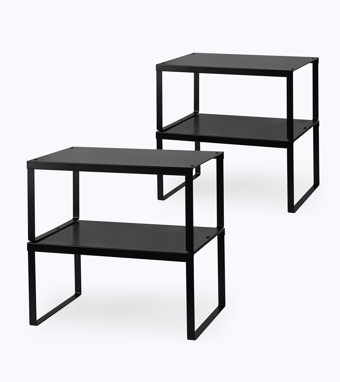 Cabinet Organizer Shelf, Set of 4 Cabinet Shelves, Stackable Metal Kitchen Counter Organizer, Adjustable Countertop Cupboard Pantry Shelf Riser Storage Rack, Black