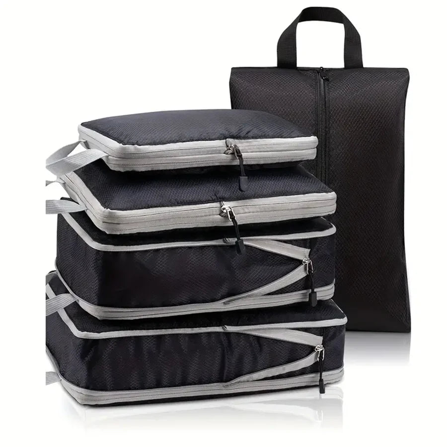 Travel Compression Packing Cubes Suitcase Luggage Organizer Set Zipper Foldable Storage Bag for Clothes Shoes Travel Accessories