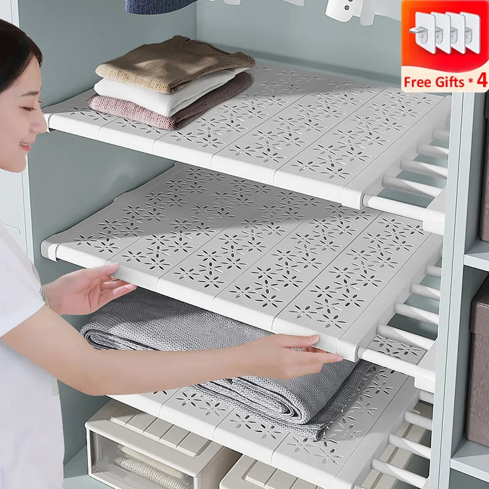 NEW Adjustable Closet Organizer Kitchen Storage Shelves Space Saving Wardrobe Wall Mounted Rack Home Appliance Cabinet Holder1Pc