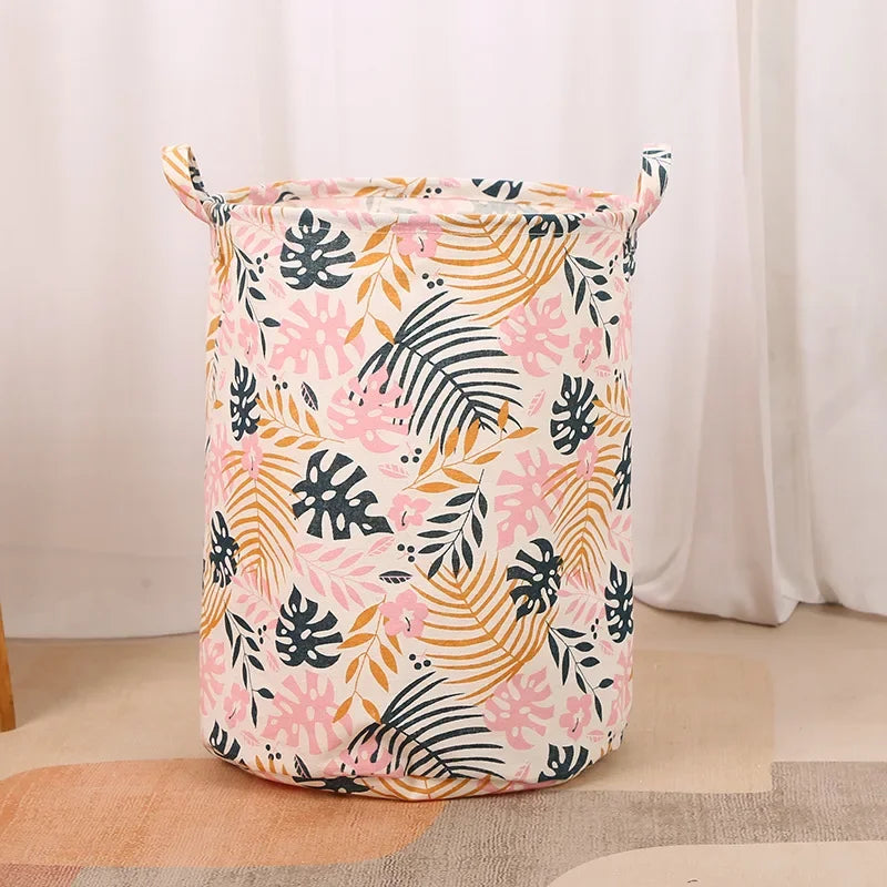 Cotton Linen Print Laundry Basket Portable Foldable Home Laundry Storage Bag Large Hamper for Kids Toys Dirty Clothes Basket
