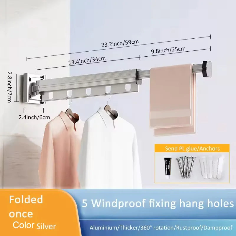 Aluminum Alloy Folding Drying Rack Space Saver Clothes Dryer Wall-Mounted Collapsible Drying Rack No Balcony Clothes Hanger