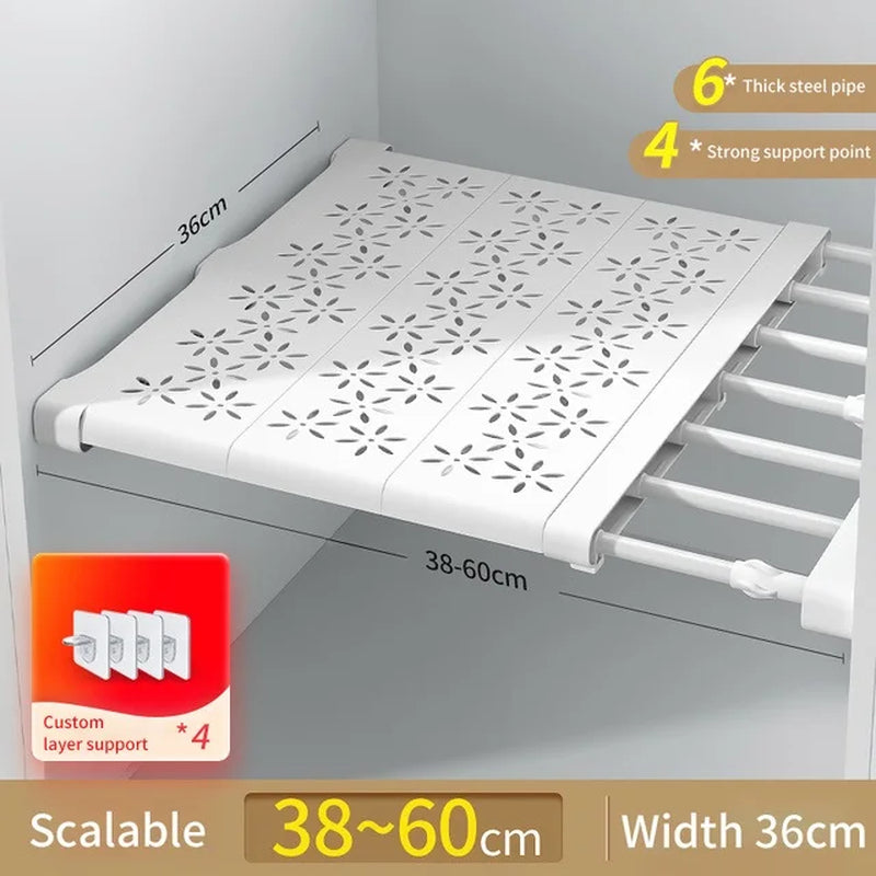 NEW Adjustable Closet Organizer Kitchen Storage Shelves Space Saving Wardrobe Wall Mounted Rack Home Appliance Cabinet Holder1Pc