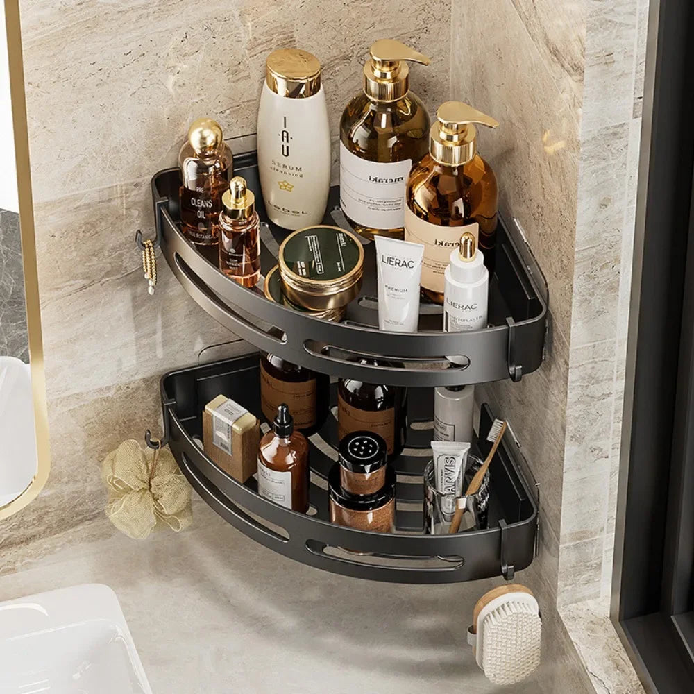 Punch Free Wall Mounted Bathroom Shelf No Drill Shower Shelf Kitchen Storage Organizer Shampoo Rack Makeup Storage Organizer