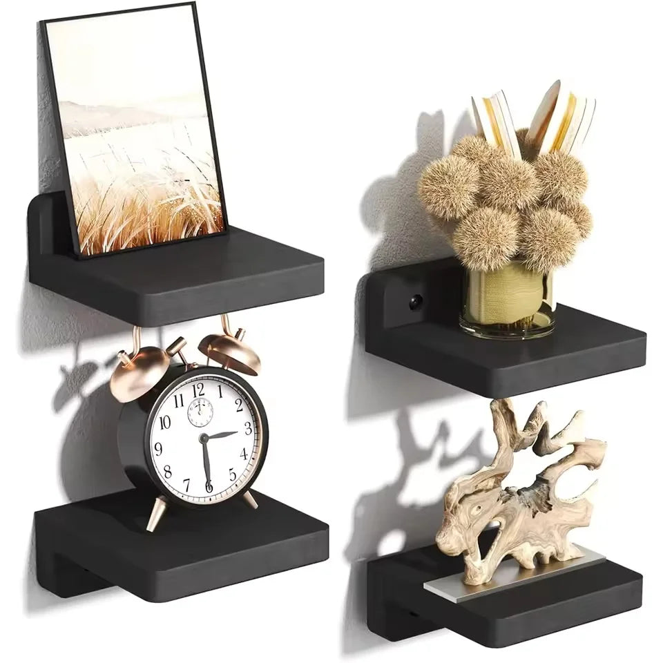 4/2 Pcs White Floating Shelves for Wall Rustic Wood Small Wall Mounted Shelves for Bedroom, Living Room, Kitchen, Bathroom Decor