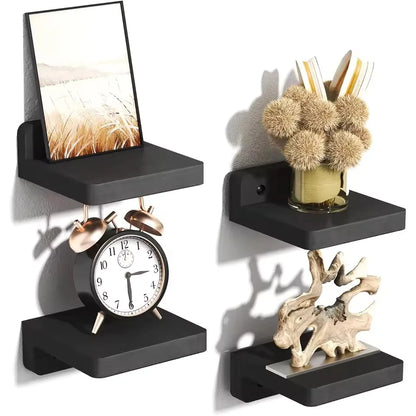 4/2 Pcs White Floating Shelves for Wall Rustic Wood Small Wall Mounted Shelves for Bedroom, Living Room, Kitchen, Bathroom Decor