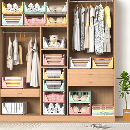 4 Set Faltbaren Kleiderschrank Organizer, Schubladenbox Stapelbaren Aufbewahrungsboxen Plastik Organizer Regal Schrank, Stapelschubladen Für Kleidung Schlafzimmer Küche Badezimmer-Bunt