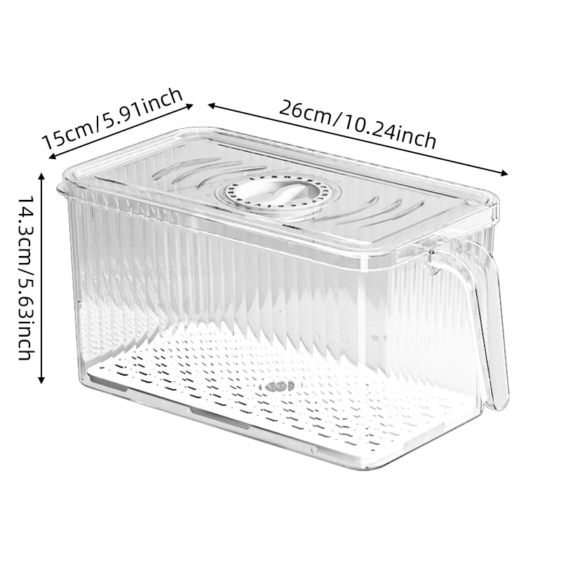 Stackable Refrigerator Storage Box with Lid & Handle - PET Food Container Organizer for Bread Vegetables Fruits Kitchen Home Use