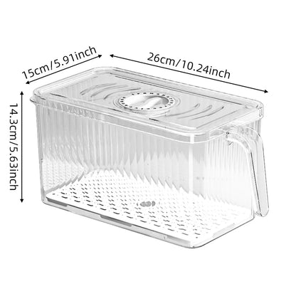 Stackable Refrigerator Storage Box with Lid & Handle - PET Food Container Organizer for Bread Vegetables Fruits Kitchen Home Use