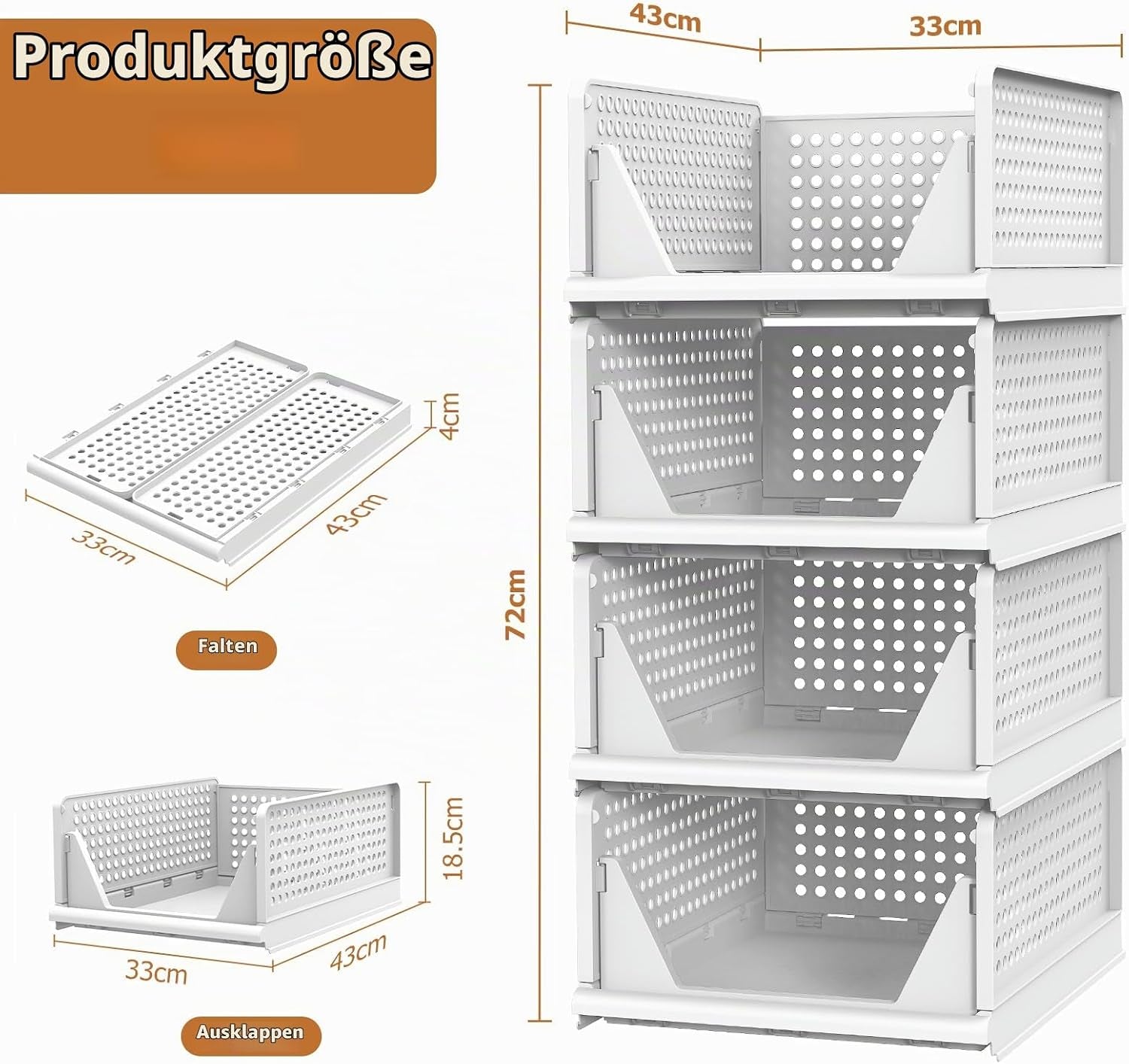 4 Set Faltbaren Kleiderschrank Organizer, Schrank Organizer- Weiß