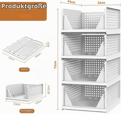 4 Set Faltbaren Kleiderschrank Organizer, Schrank Organizer- Weiß